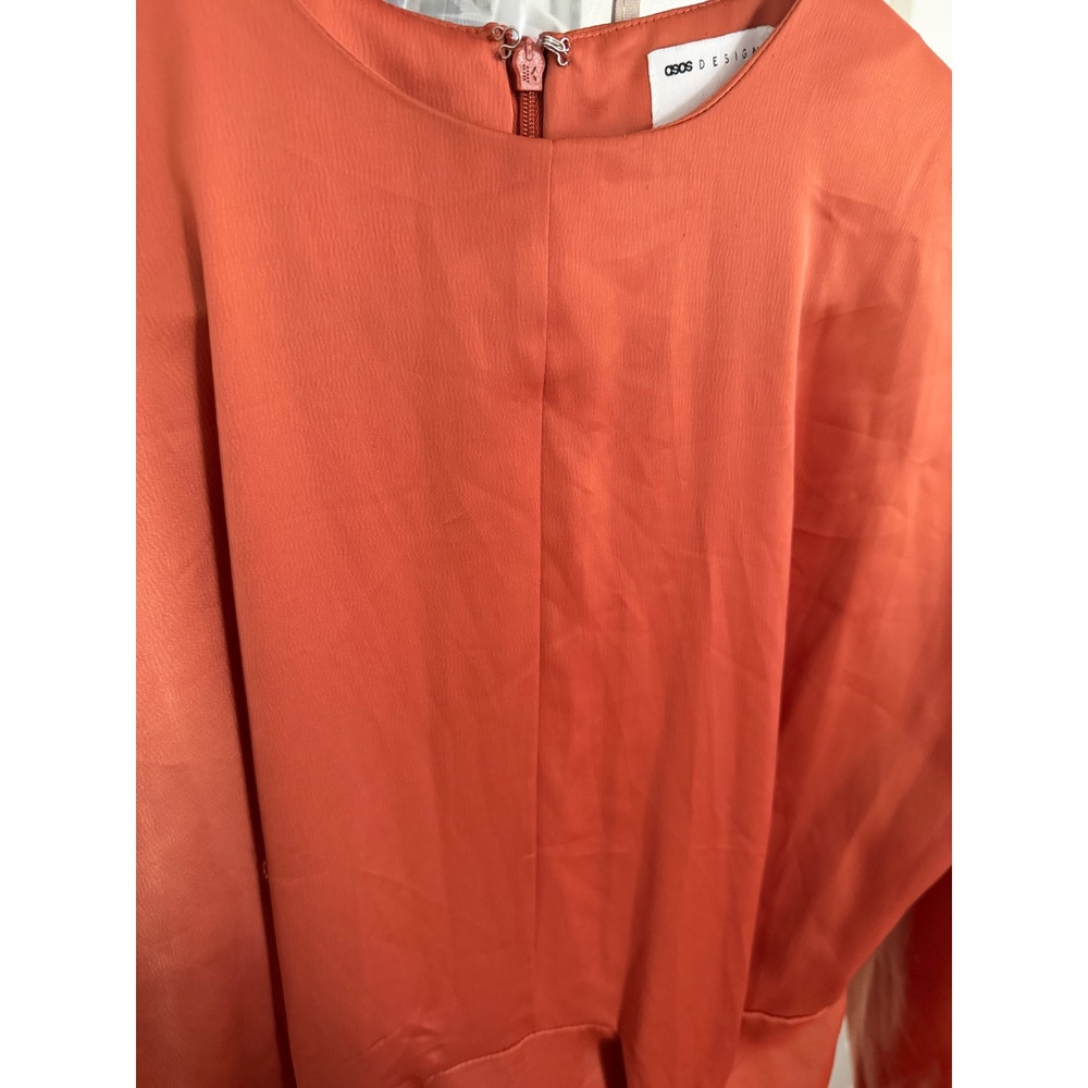 ASOS Design Women Rust Orange Satin Long Sleeve Tie Waist Maxi Dress Formal Gown - Picture 8 of 10